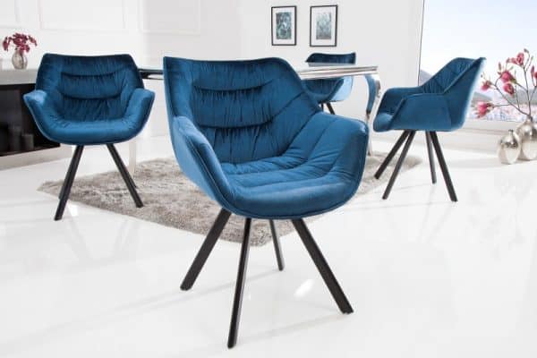 Modrá zamatová jedálenská stolička The Dutch Comfort