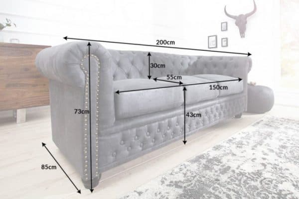 Sofa Chesterfield II 3er 200cm sivá antik