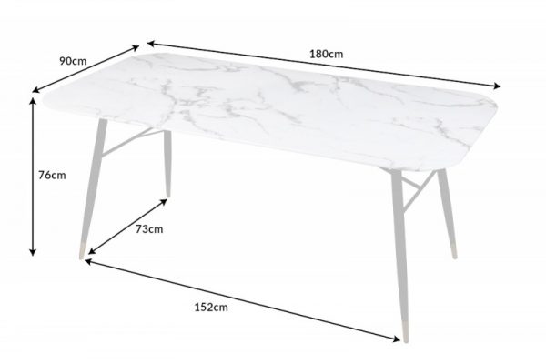 Jedálenský stôl Paris 180cm sklo mramor-Optik biela