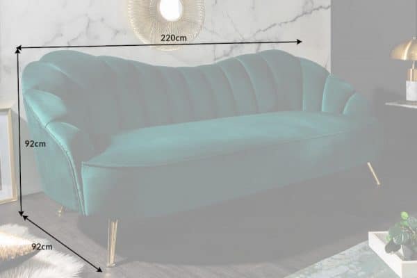 Sofa Arielle 220cm zamat tyrkysová