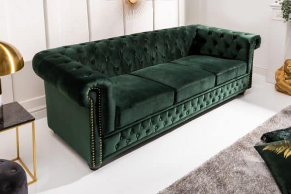 Sofa Chesterfield 3er zamat zelená