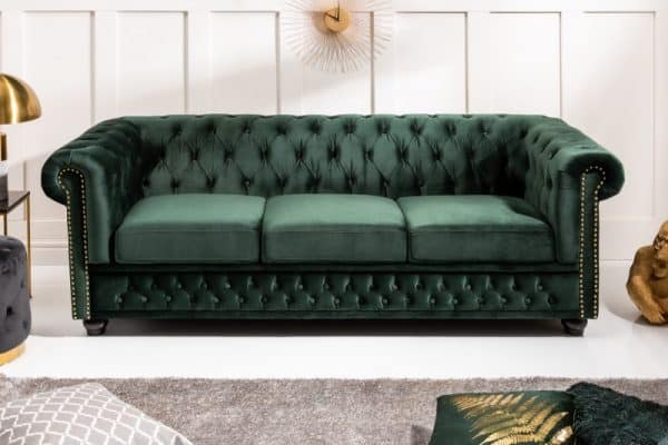 Sofa Chesterfield 3er zamat zelená