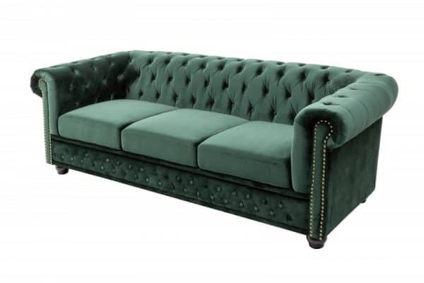 Sofa Chesterfield 3er zamat zelená