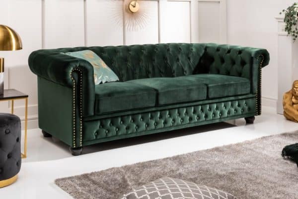 Sofa Chesterfield 3er zamat zelená