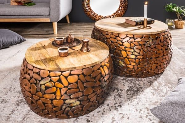 Konferenčný stolík Stone Mosaic set 2ks meď agát