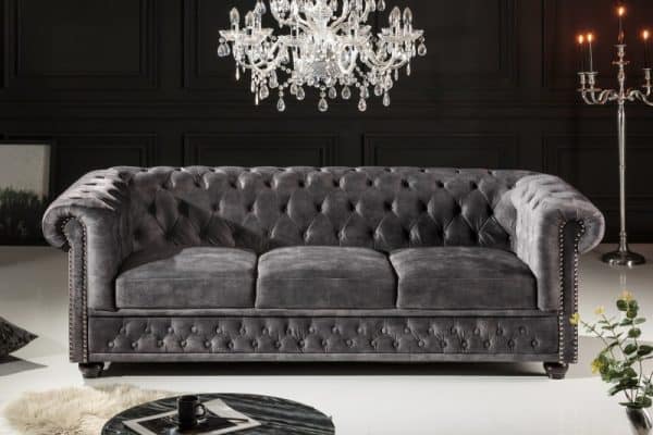 Sofa Chesterfield 3er sivá zamat