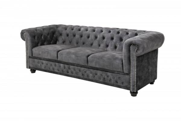 Sofa Chesterfield 3er sivá zamat