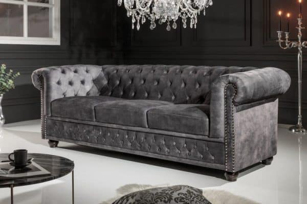 Sofa Chesterfield 3er sivá zamat