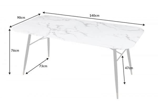 Jedálenský stôl Paris 140cm sklo mramor-Optik biela