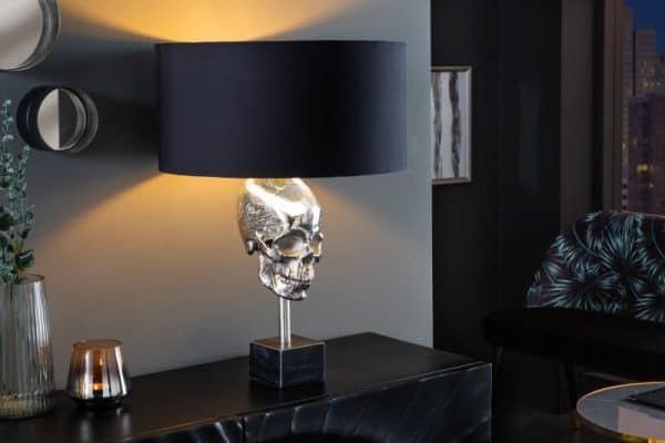 Stolová lampa Skull 56cm čierna strieborná