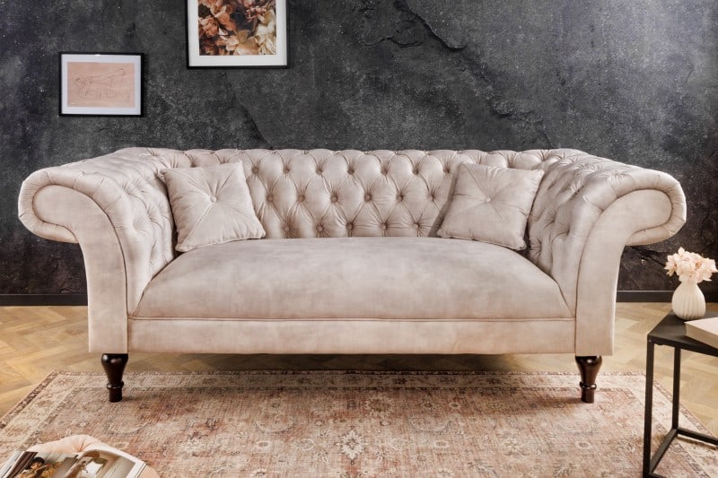 Sofa Paris Chesterfield 225cm zamat champagner