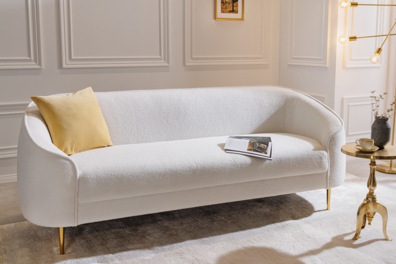 Sofa Diva 205cm Teddystoff biela zlatá