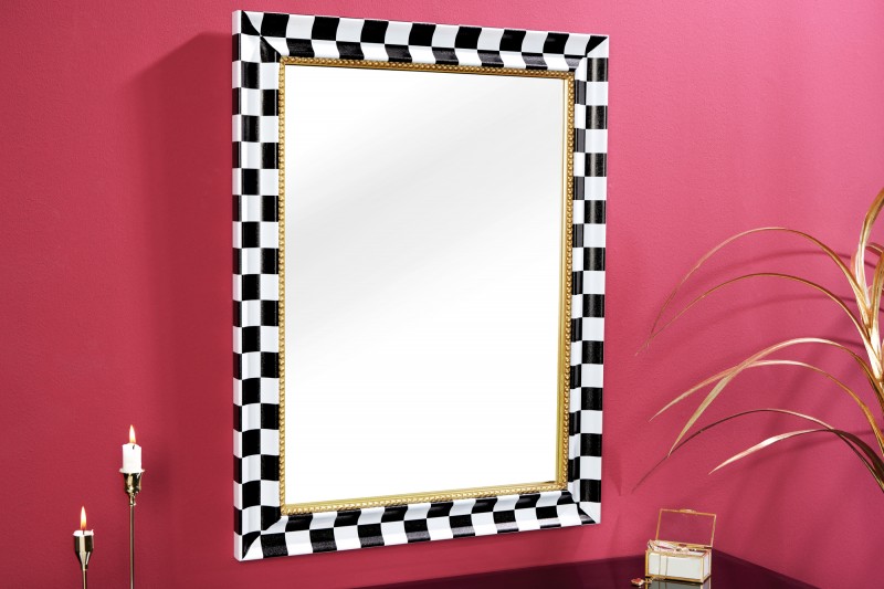 Nástenné zrkadlo Chess 80cm čiernobiela zlatá